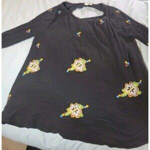ODDY  BLOUSE EMBROIDERED FLORAL LONG SLEEVED BLACK S